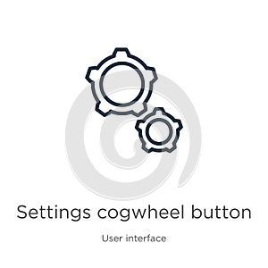 Settings cogwheel button icon. Thin linear settings cogwheel button outline icon isolated on white background from user interface
