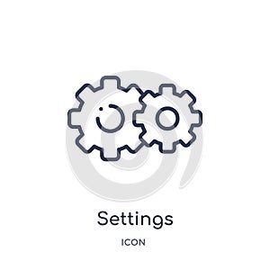 settings cogwheel button icon from user interface outline collection. Thin line settings cogwheel button icon isolated on white