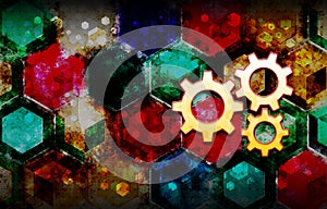 Settings gears icon abstract 3d colorful hexagon isometric design illustration background