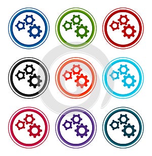 Settings gears icon flat round buttons set illustration design