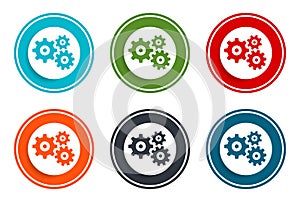 Settings gears icon flat vector illustration design round buttons collection 6 concept colorful frame simple circle set