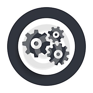Settings gears icon flat vector round button clean black and white design concept isolated illustration
