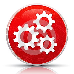 Settings gears icon metallic grunge abstract red round button illustration
