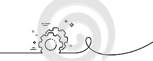 Settings gears line icon. Cogwheel sign. Working process. Continuous line with curl. Vector