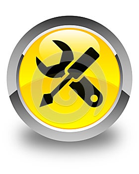 Settings icon glossy yellow round button