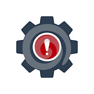 Settings icon, Tools and utensils icon with exclamation mark. Settings icon and alert, error, alarm, danger symbol