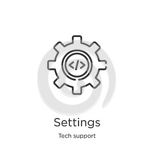 settings icon vector from tech support collection. Thin line settings outline icon vector illustration. Outline, thin line