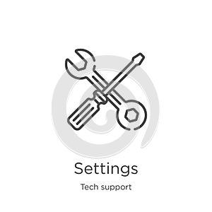 settings icon vector from tech support collection. Thin line settings outline icon vector illustration. Outline, thin line