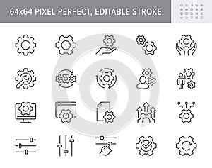 Settings line icons. Vector illustration include icon - cogwheel, repair, spanner, config, automation process, service