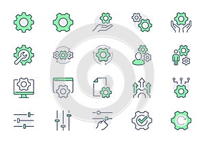 Settings line icons. Vector illustration include icon - cogwheel, repair, spanner, config, automation process, service