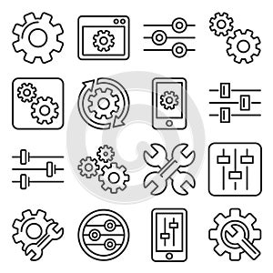 Settings, Options, Configuration or Preferences Icons Set. Line Style Vector photo