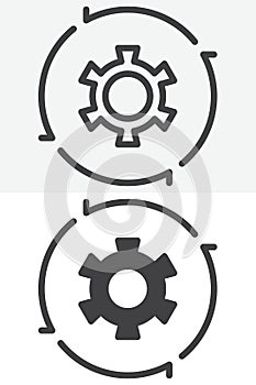 Settings preference gear line and solid different style vector icon set
