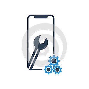 Settings on smartphone screen. Phone fix repair icon logo vector