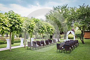 Settings for a wedding in the garden