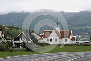 Settlement and church. Olden, Norway