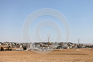settlement in Israel. View of a Jewish Settlement on a hill in the West Bank near Palestine territory.