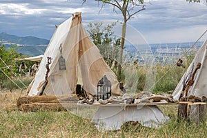 Settlement on a Medieval reenactment demonstration and recreation