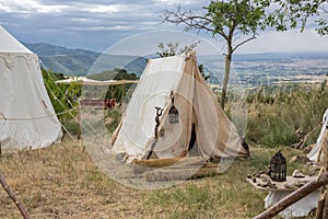 Settlement on a Medieval reenactment demonstration and recreation