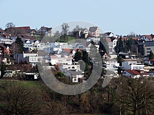 The settlement of Oberlunkhofen next to the natural protection zone Aargau Reuss river plain Naturschutzzone Aargauische Auen in