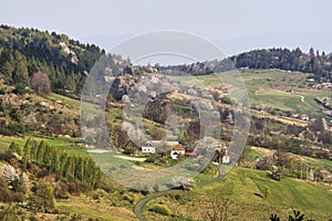 Settlement in Ostrozky mountains in Slovakia during spring