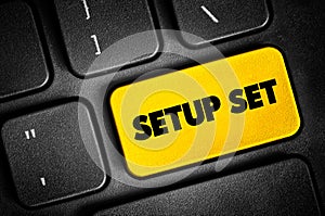 Setup Set text button on keyboard, concept background