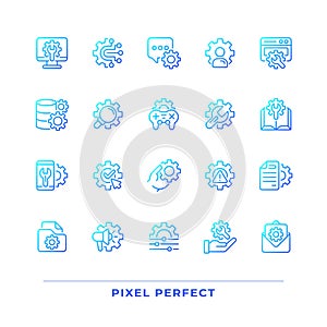Setup and settings pixel perfect gradient linear vector icons set