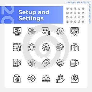 Setup and settings pixel perfect gradient linear vector icons set