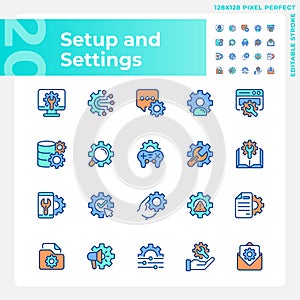 Setup and settings pixel perfect RGB color icons set