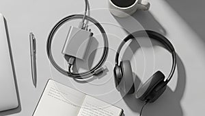 The setup suggests a workspace or study environment focused on audio work or