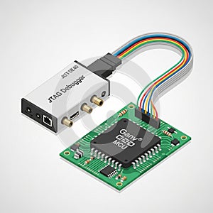 The setup is used for programming and debugging embedded systems