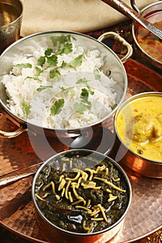 Sev Ganthia Sag with rice from Gujarat