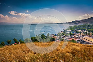 Beautiful view of Lake Sevan from the top of Sevanavank Mountain