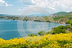 Sevan lake view from Sevanavank Monastery. a famous landscape in Sevan, Gegharkunik, Armenia
