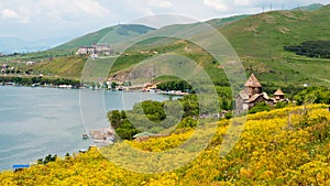 Sevan lake view from Sevanavank Monastery. a famous landscape in Sevan, Gegharkunik, Armenia