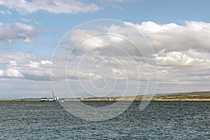 Ship on highland lake