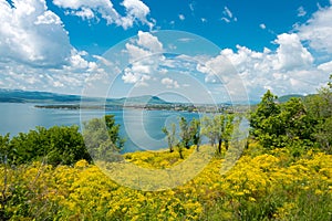 Sevan lake view from Sevanavank Monastery. a famous landscape in Sevan, Gegharkunik, Armenia