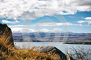 Sevan lake and white clouds blue sky on a sunny day, Armenia