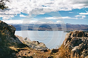 Sevan lake and white clouds blue sky on a sunny day, Armenia