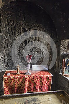 Sevanavank, Armenia, September 19, 2018: The interior of the church in the monastery complex Sevanavank located on the northwest