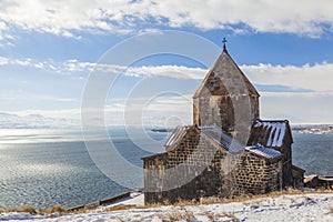 Sevanavank of Lake Sevan. Winter