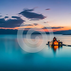 Sevanavank Monastery on Lake Sevan at sunset, Armenia
