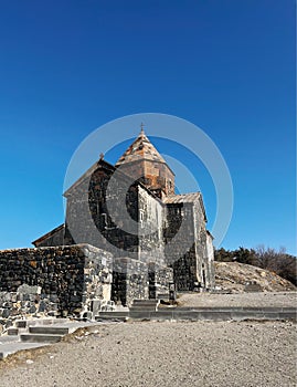 Sevanavank Monastery, located on the shore of Lake Sevan. Sights of Armenia.