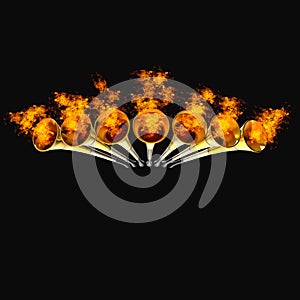 Seven 7 Trumpets Golden Fire Revelation Warning Vuvuzela Horn Illustration