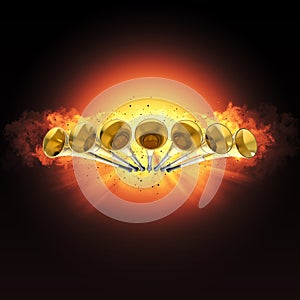 Seven 7 Trumpets Golden Fire Revelation Warning Vuvuzela Horn Illustration