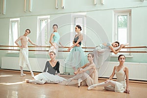 The seven ballerinas at ballet bar