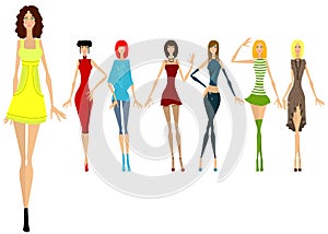 Seven beautiful girls in different clothes