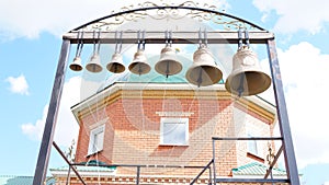 seven bronze bells on the bell in front of the temple