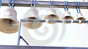 seven bronze bells on the bell in front of the temple