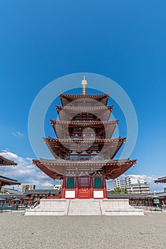 The seven-building garan, Buddhist tower in Shitennoji Temple in Osaka, Japan