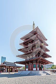 The seven-building garan, Buddhist tower in Shitennoji Temple in Osaka, Japan